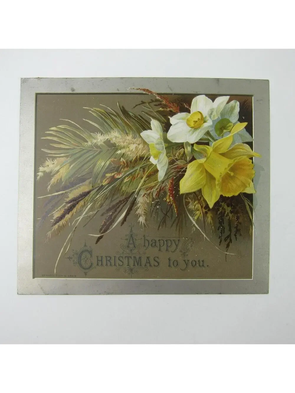Victorian Christmas Card Flowers Yellow & White Raphael Tuck & Sons Antique